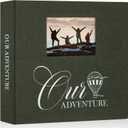 Lanpn Photo Album Scrapbook 12x12, OUR ADVENTURE Linen Cover Window Balloon Design Top Load 3 Ring Folder Binder Travel Photobook Photo Book 12 x 12 inch with 30 Plastic Sleeves 60 Pages Green