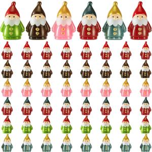 48 Pcs Christmas Mini Gnomes Figurines Miniature Resin Gnomes Figurine Bulk Mini Dwarf Figurine for Goody Bag Stuffers Filler Party Decorations Gifts Micro Garden Landscape Accessories