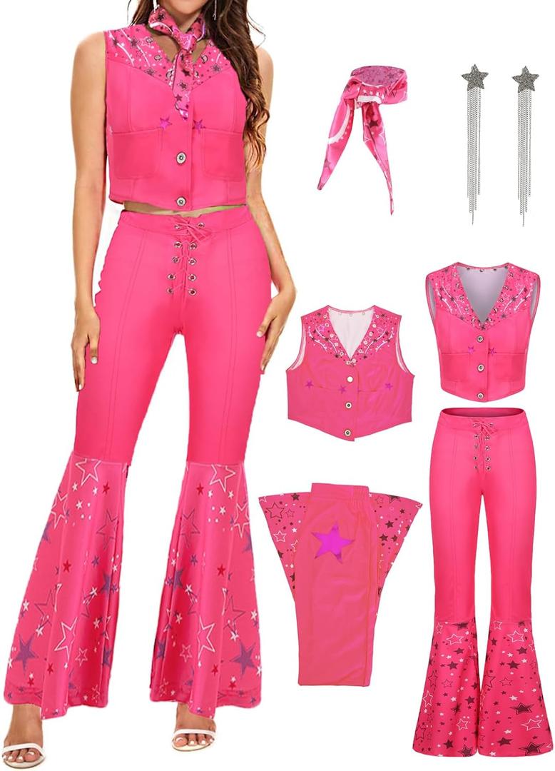 Girls Women Cowgirl Costume Kids Adult 70s 80s Hippie Disco Cowboy Outfits Halloween Costume Cosplay
