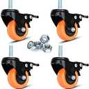 Swivel Caster Wheels 2 Inch Heavy Duty Threaded Stem Casters 3/8"-16x1 Safety Dual Locking Industrial Castors Set of 4 Load Bearing 600 Lbs Caster with Brakes Wheels for Cart, Furniture