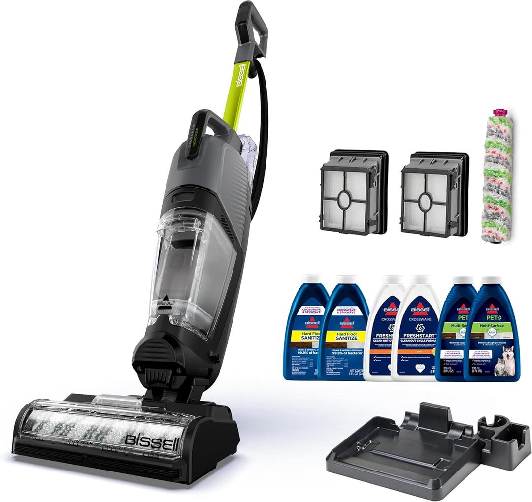 BISSELL CrossWave HydroSteam Deluxe Wet Dry Vac, Multi-Purpose Vacuum, Wash, and Steam, Formula Included, Green, 3515G