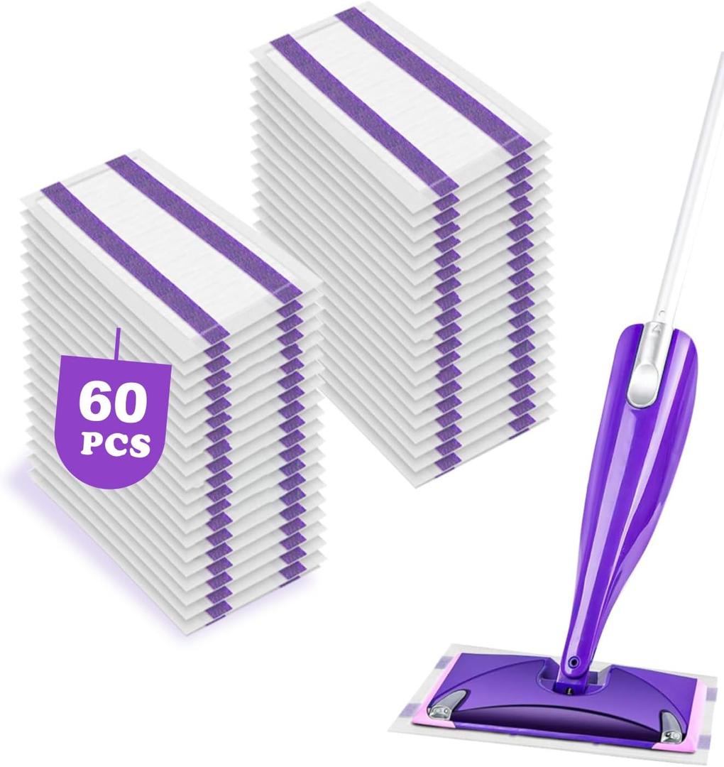 60 Pack WetJet Pads Refills for Swiffer Wet Jet Mop - Multi-Surface Floor Cleaning Mop Pads, Compatible with Swiffer Wet Pads Refill, 4 Layers Thickened & Durable | Heavy-Duty Absorbent