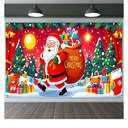Christmas Party Banner 71x43 Inch Santa Carrying Gift Bag Surrounded by Trees Toys and Presents Decor Holiday Indoor Outdoor Seasonal Party Decoration Banner