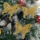 2 x 15 PCS Glitter Butterfly Christmas Tree Ornaments, Hollow-Out Butterfly Christmas Decoration with Clips, Craft Xmas Ornaments, Christmas Tree, Wreath, Garland, Office, Home Decorations, Gold