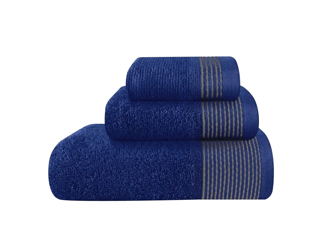 Belizzi Home 100% Cotton Ultra Soft 3 Pack Towel Set, Contains 1 Bath Towel 28x55 inchs, 1 Hand Towel 16x24 inchs & 1 Washcloths 12x12 inchs, Compact Lightweight & Highly Absorbant - Navy Blue