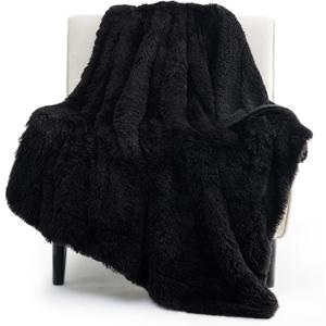Bedsure Fluffy Black Throw Blanket Gifts for Men, Black Decor Soft Cozy Fuzzy Plush Minky Thick Warm Faux Fur Sherpa Fleece Throws for Couch Bed, Furry Faux Fur Blanket Gifts for Mom Dad, 50x60