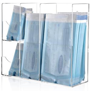 Acrylic Sterilization Pouches Organizer Holder with 4 Divided Compartments, Wall Mount Clear Dental Organizer Dispenser for Multi-Size Self Sealing Pouch, Ideal for Dental Office, Laboratory