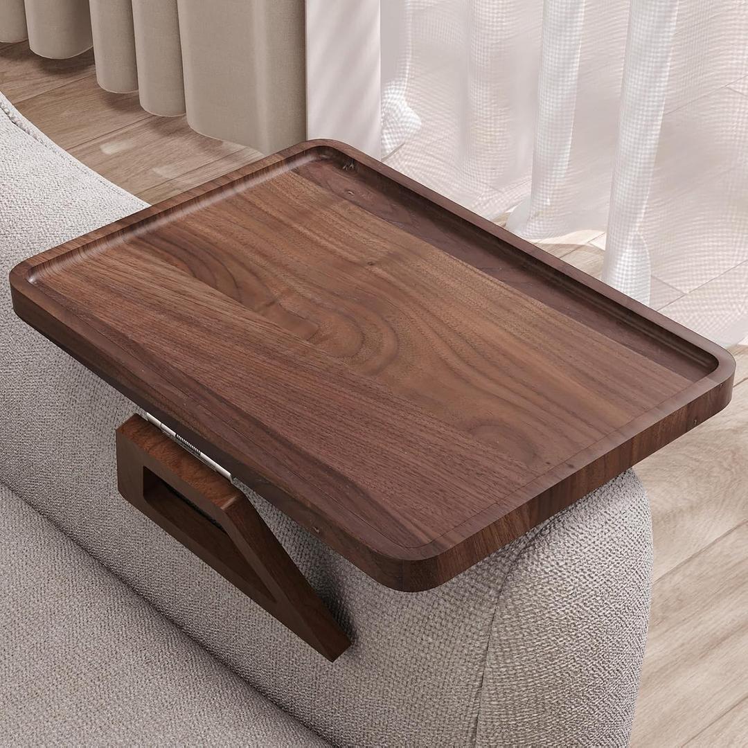 Walnut Wood Couch Arm Tray,Folding Sofa Armrest Table | Couch Armrest Tray,Foldable,for Drinks,Snacks,Phone,Remote Control,Space Saving Storage, No Assembly,Gift box