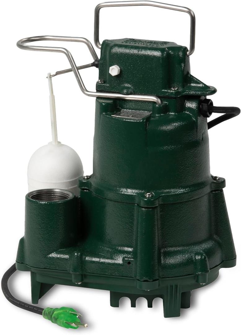 Zoeller M98 Flow-Mate Sump Pump - 1/2 HP - Cast Iron - LED Power Plug - High Flow - Vortex Impeller - Stainless Steel Hardware - Factory Tested and Float Operated - Submersible Sump Pump - 115V
