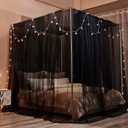 Mengersi Canopy Bed Curtains with Lights,Elegant Bed Canopy Curtains Bed Netting for Full Queen King Size Bed,Halloween Decoration,Gothic Black Room Decor Aesthetic