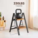 HBTower Step Ladder,Lightweight Aluminum Folding Step Stool with Anti-Slip Wide Pedal,330lbs Capacity Step Ladder for Household,Kitchen,Office - BlackWoodgrain