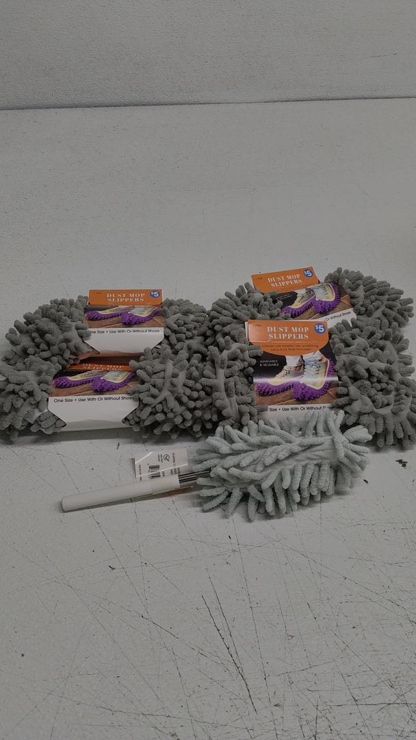 Dust Mop Slippers 4 Pack And Chenille Duster