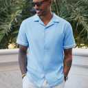 Runcati Mens Short Sleeve Shirt Button Down Casual Cuban Linen Shirts Summer Beach Vacation Tops Sky Blue (Blue, XXL)