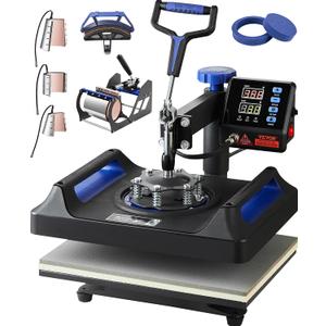 VEVOR Heat Press Machine 12 x 15 Inch 8 in 1 Heat Press Sublimation Machine 360° Rotation Swing Away 8 in 1 Shirt Printing Machine Dual-Tube Heating for DIY T-Shirts Cap & Mugs Blue