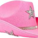 Womens Cowboy Hat Rhinestone Star Cowgirl Cap Wide Brim Diamond Western Hat Wedding Costume Party Accessories 57