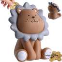 H&W Lion Piggy Bank, Sunny Lion Money Coin Bank,Best Christmas Birthday Gifts for Kids Boys Girls Home Decoration (Brown M)