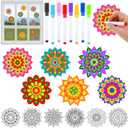 Frienda 36 Pcs Stained Glass Mandala Art Kit DIY Window Clings with Markers 6 Designs Holi Suncatchers Craft Color Your Own Spring Gift Crafts for Adults Seniors Beginners Women Elderly Home Decor