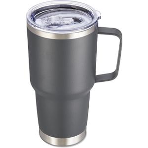 30 oz Tumbler with Handle and Lid, Stainless Steel Tumblers Double Wall Vacuum Insulated Travel Mug Leak Proof Cup Keep Drinks Cold and Hot Grey, 1 Pack