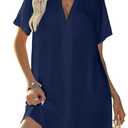 Halife Women's Swimsuit Cover Up Shirt V Neck Short Sleeve Bathing Suit Coverups Summer Beach Cover Ups M