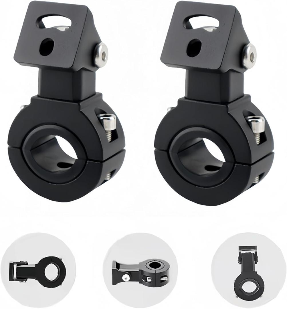Motorcycle Spotlight Bracket, Light Bar Mounts for Driving Fog Lights, 360 Degree Adjustment Tube Clamp Mounting Bracket Fit 0.7"-1.25" ATV UTV Roll Bar (2 Pcs)