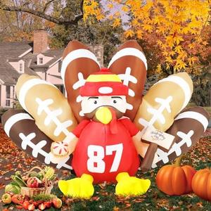 Gardwin 8ft Long Football Party Decorations Blow up Turkey No.87, Thanksgiving Football Turkey Inflatable,Football Mascot Inflatables with Built-in LED Lights for Outdoor Garden Lawn Decor