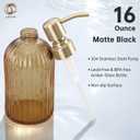 16 OZ Amber Glass Soap Dispenser, Amber Stripe Bathroom Hand Soap Dispensers with Stainless Steel Brushed Gold Pump,Brown Glass Kitchen Hand Soap Dispenser with Brushed Gold Pump,2 Packs