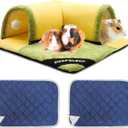 3 Pcs Guinea Pig Hideout Tunnel with Removable Base & 2 Liners - Machine Washable Soft Small Animal Bed & Play Tube for Chinchillas, Hamsters, Ferrets, Bunny - Cage Accessories with Hideaway House (19.68" x 19.68" x 6", yellow)