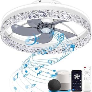 Baycnic Ceiling Fan with Light,Low Profile Ceiling Fans,Flush Mount Ceiling Fan, Smart Fandelier Ceiling Fans,Alexa&Google Assistant,Voice/APP/Remote Control,BluetoothSpeaker,for Bedroom/Small Room