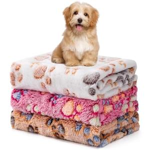 1 Pack 3 Blankets Fluffy Premium Fleece Soft Pet Blanket Flannel Throw for Cat Dog Puppy (Medium 30x20'', Paw-White/Pink/Brown)