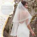 Jiuguva White Bridal Veil 2 Tier Wedding Veil with Horsehair Trim Comb Tulle Veils for Brides Shower Wedding Party Gift
