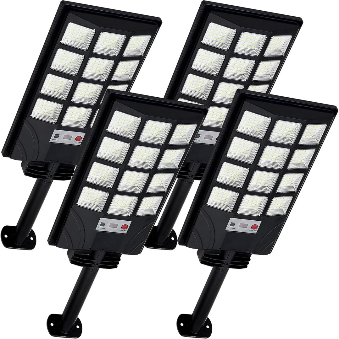 Solar Lights Outdoor for Outside, IP66 Waterproof Solar Street Lights Outdoor with Motion Sensor & Dusk to Dawn, 6500K Security Flood Light for Yard Garden with Remote Control - 4PACK (4PCS, White)