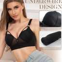 Plus Size Wireless Bras for Women No Underwire Push Up Bra Unlined Plunge V Large Breast Minimizer Bras (Black)