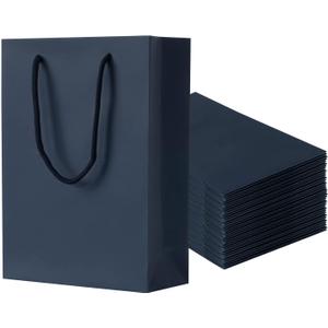 Sdootjewelry Navy Gift Bags, Kraft Paper Gift Bags with Handles, 50 Pack Heavy Duty Matte Tote Paper Bags, 7.5 x 3.1 x 10.2" Shopping Bags, Kraft Bags, Party Bags, Retail Bags
