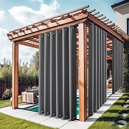 NICETOWN Gazebo Curtains for Patio Waterproof Extra Wide 2 Panels, Blackout Weatherproof Thermal Insulated Rustproof Top & Bottom Grommet Outdoor Windproof Drapes for Pergola, Grey, W84 x L84, Gray 