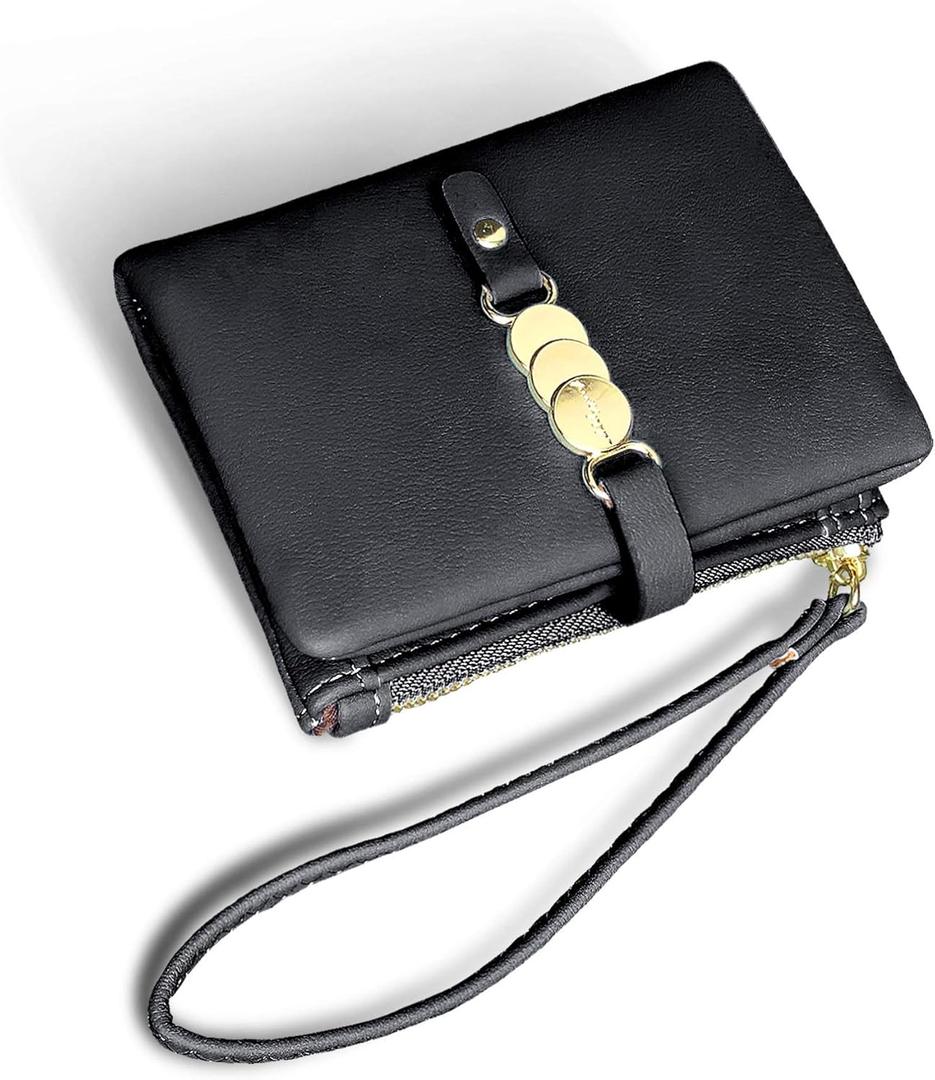 Wallets for Women Small Rfid Bifold Ladies Wallets Wristlet Change Purse for Card Coin with Wrist Strap | Small, Rfid, Bifold, Wristlet, Change Purse, for Card, Coin, with Wrist Strap (Black)