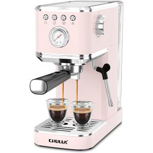 CHULUX Slim Espresso Machine with Milk Frother, 20 Bar Professional Italian Pump Espresso Coffee Machine for Home Cappuccino & Latte Maker, Stainless Steel, Pink