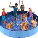 PETOCAT 107" Foldable Dog Pool for Kids, Hard Plastic Hard Plastic Shell Extra Large Non-Slip Swimming Pool for Kiddie Duck Pet, Collapsible Puppy Bathing Tub Heavy Duty, 9 ft x 19.7" H - 6XL