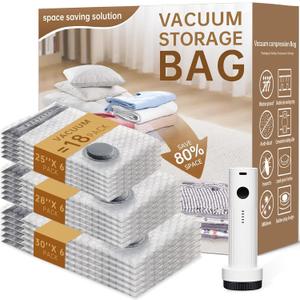 Vacuum Bags for Travel with Wireless Rechargeable Pump, 18 Pack Carry-on Size Compression Packing Seal Bags for Luggage and Suitcase, Space Saver Vacuum Storage Bags for Clothes and Clothing Travel