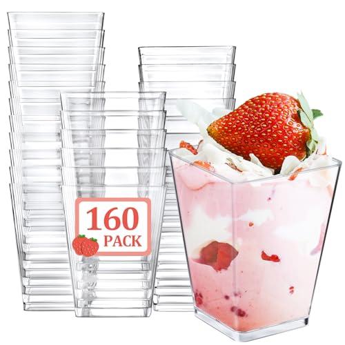 Eupako 160 Pack 5 OZ Plastic Mini Dessert Cups - Clear Small Parfait Cups, Square Appetizer Cups for Fruit, Pudding, Mousse, Ice Cream, Party, Wedding, Valentine's Day