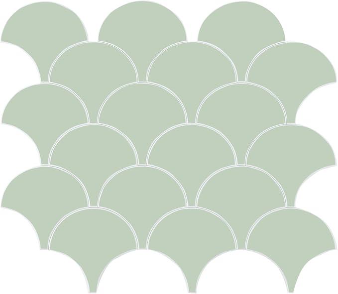 6-Sheet Baby Blue Fish Scale Peel and Stick Backsplash Tile, Faux Ceramic Matte Self Adhesive Stick on Wall Tiles for Kitchen and Bathroom (11.8" x 10.5")