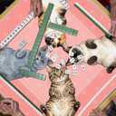 Funny Cute Cat Pink Mahjong Mat 31.5" x 31.5", Cat Lovers Mom Lady Gifts Non-Slip Noise Reduction Mahjong Table Cover Accessories for Dominoes Poker Card Board and Tile Games Gifts, 31.5" x 31.5" x 2mm