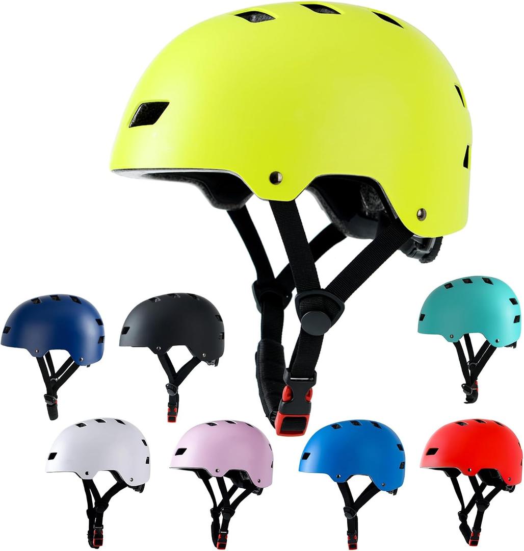 Bavilk Skateboard Bike Helmets CPSC ASTM Certified Multi Sports Scooter Inline Roller Skating Adjustable for Kids Youth Adults Yellow Green M