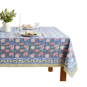 ATOSII Kalina 100% Cotton Fall Rectangle Tablecloth, Handblock Print Floral Table Cloth for Kitchen Dining Linen I Weddings Outdoors Easter Spring Summer I 72 X 108 Inches I 8 Seater