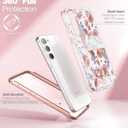 SURITCH for Samsung Galaxy S23 Case, Full-Body Protection with Built-in Screen Protector, Shockproof Dual-Layer Rugged Bumper - Rose Marble