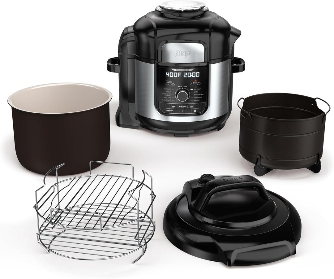 Ninja FD401 LP3 Foodi 12-in-1 Deluxe XL 8 qt. Pressure Cooker & Air Fryer that Steams, Slow Cooks, Sears, Sauts, Dehydrates & More, with 5 qt. Crisper Basket, Reversible Rack & Recipe Book, Silver