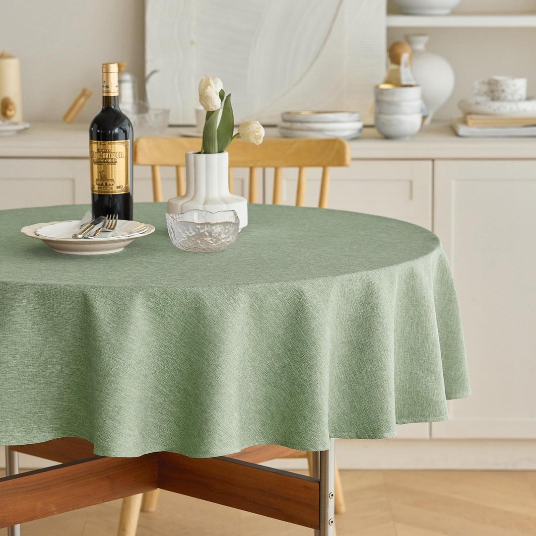 Decorelia Faux Linen Rustic Round Tablecloth for Coffee Table, Decorative Waterproof Outdoor Anti-Scratch Table Cloth Cover for Party, Wedding, Picnics, Patio(Round, 70 Inch(4-6 Seats), Sage Green)