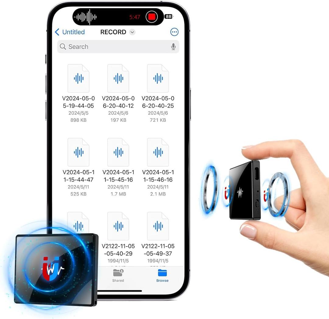 128GB(9800 Hour) 2-Sides Magnetic Voice Recorder, Recording Device with Al-Triple Noise Cancellation, Voice Activated Recorder 90 Days Storage Capacity, MP3 Form Audio Recorder, for Meetings Intervie