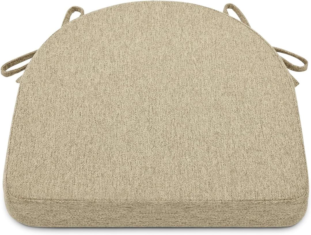 Shinnwa Dining Chair Cushions, Non-Slip Kitchen Chair Cushions with Ties and Machine Washable Cover, 17 x 16.5 x 2in, Natural Linen