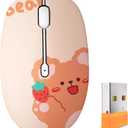 Cute Bluetooth Wireless Mouse with 2.4GHz USB Receiver, Silent Clicks, AA-Battery Powered, Durable, Lovely Cartoon Mice, Ideal for Kids, Students, Teens on Laptops, Mac, iPad, PC (Kerry Bear)