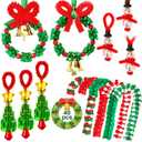 AWHETIE Christmas Crafts for Kids and Adults, 40 Sets Beaded Ornament Kit with 20 Wreaths with Bell, 5 Snowman, 5 Trees, 10 Candy Canes, Holiday Decorations